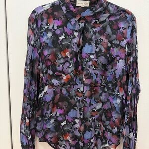 Bella Dahl Purple and Black Floral Blouse